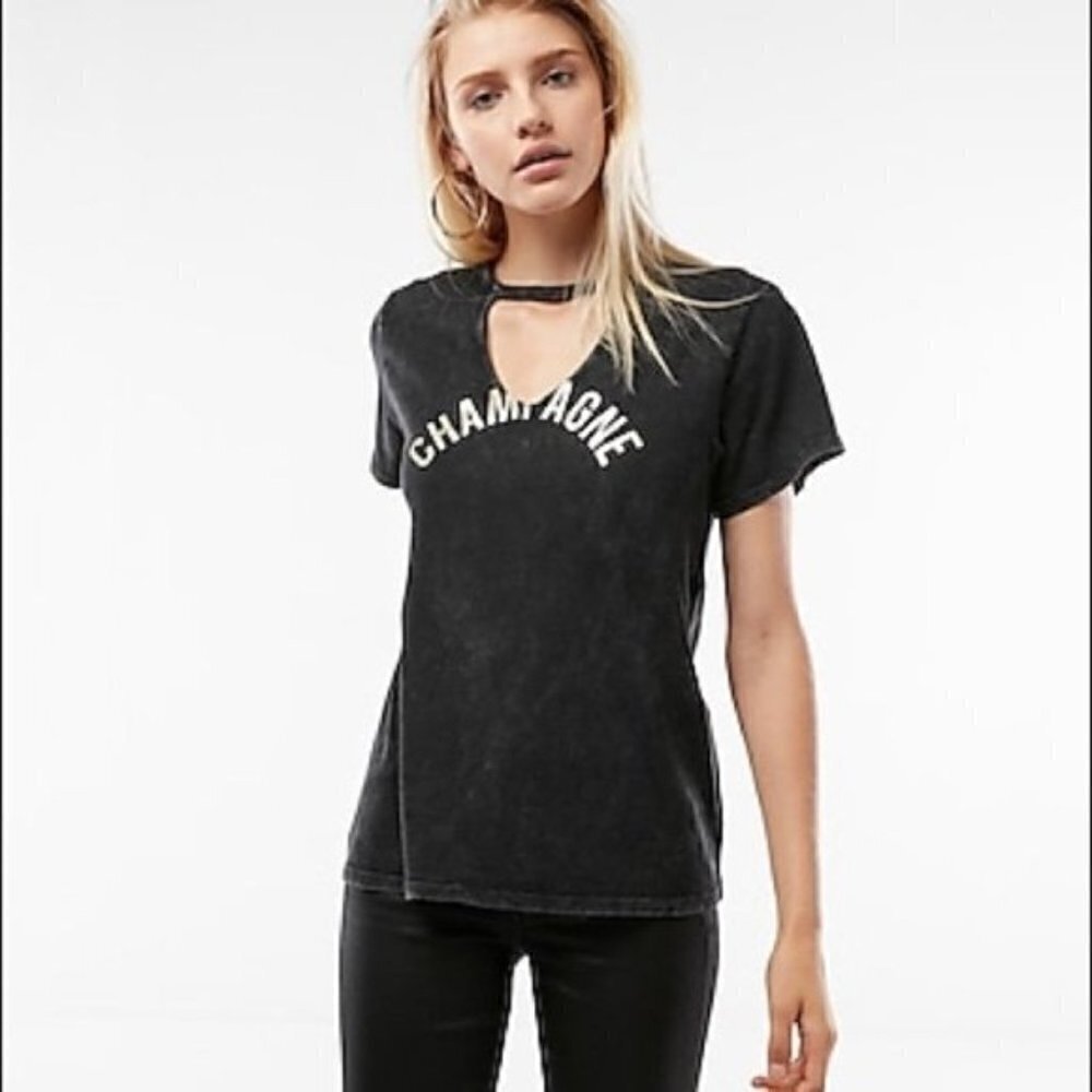 Express Champagne T-Shirt Top Mineral Wash